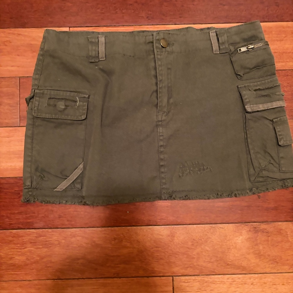 Olive Green Utility Cargo Mini Skirt